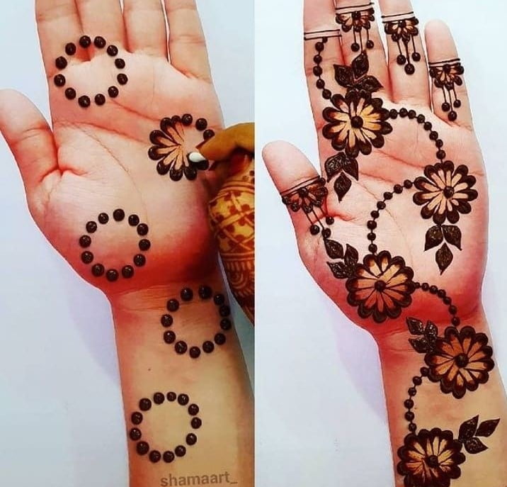 Easy Dotted Florals Mehndi Designs 