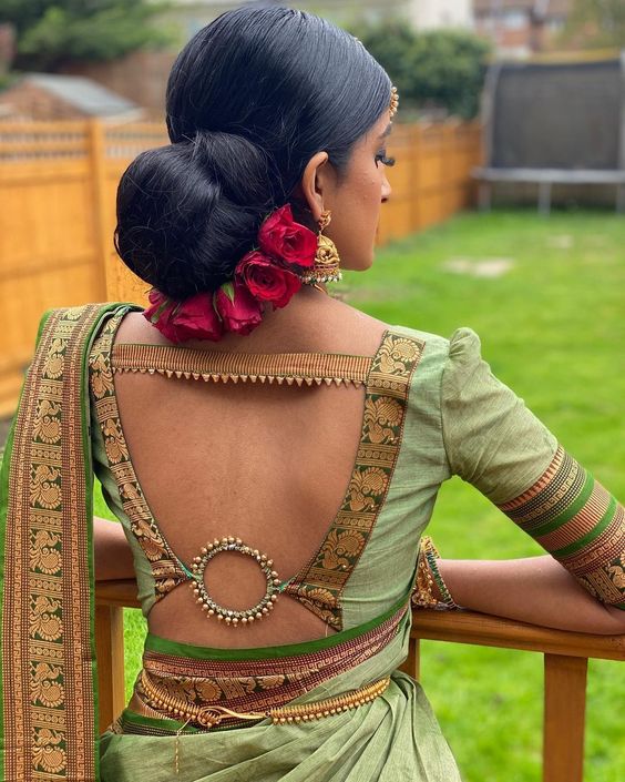 Open back blouse style with bangle attached back