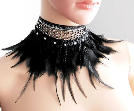 Feathered bib necklaces